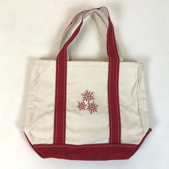 LL Bean Boat & Tote Canvas Red Double Handle Snowflake Small Bag Made in USA - Picture 13 of 13